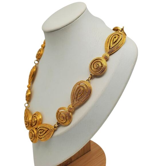 Retro Gold Tone Swirl Spiral Necklace Statement Collar Chunky Modernist Abstract - Picture 3 of 8